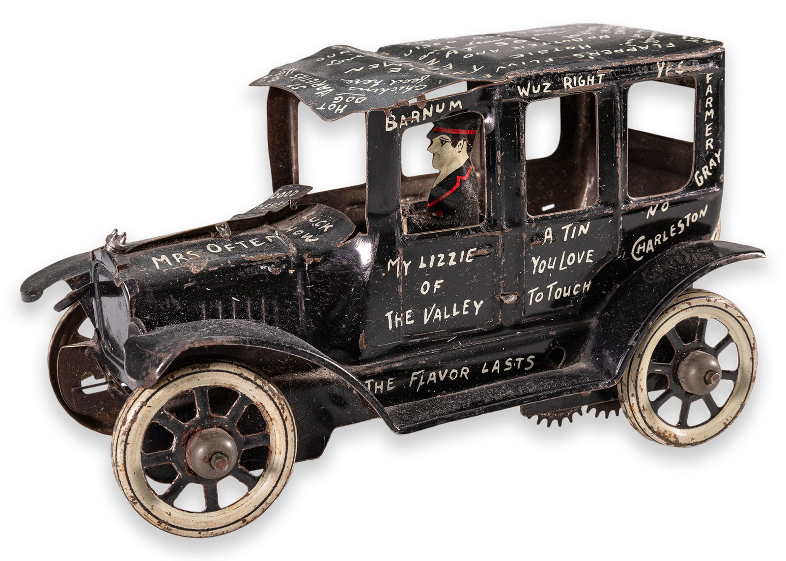 Louis Marx and Company Strauss Lizzie Windup Clockwork Tinplate Toy Car Graffiti America 1920 (1 of 7)
