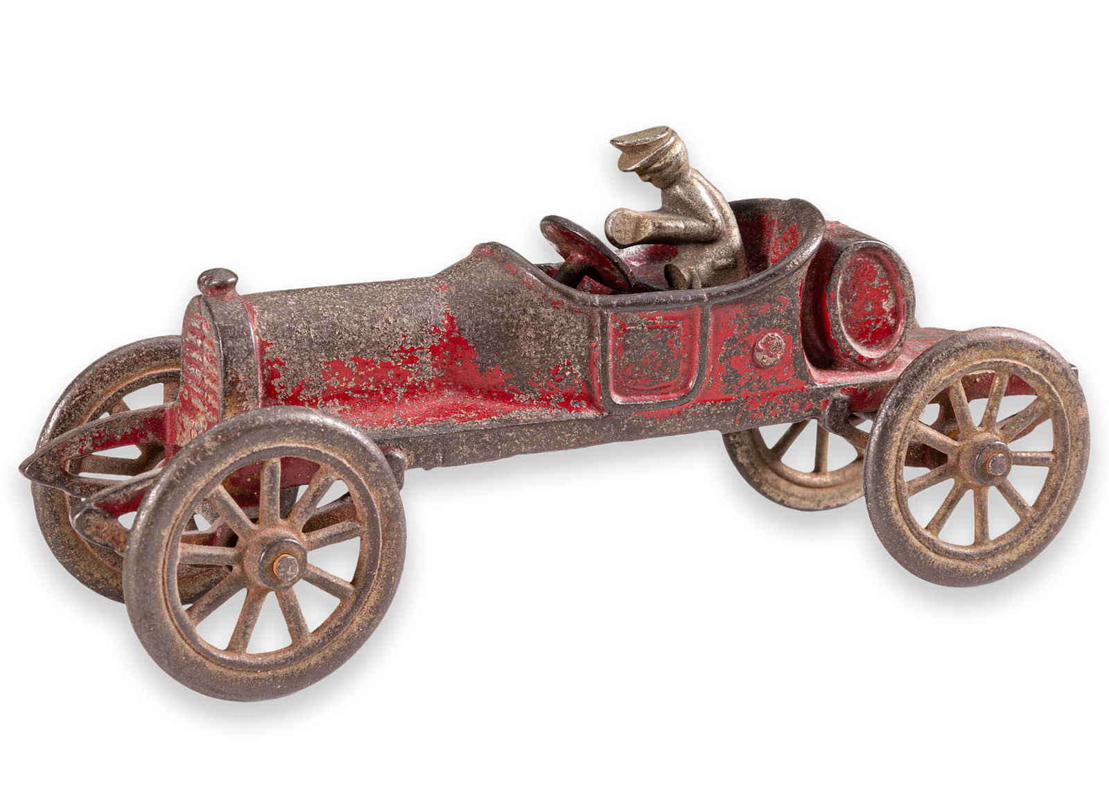 Hubley Red Roadster Race Car with Gold Race Car Driver Antique Cast Iron Toy America 1920 (1 of 5)