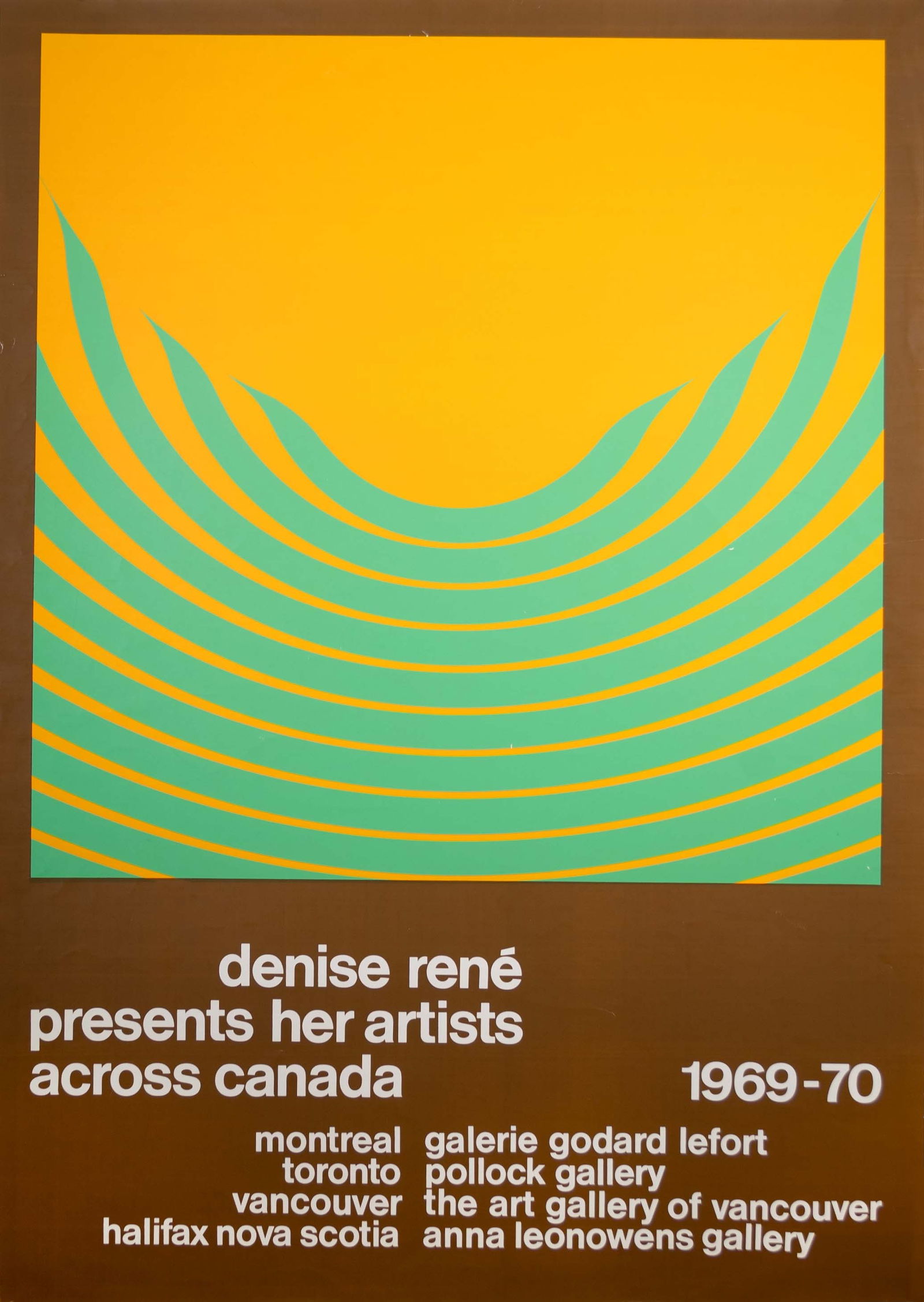 Denise Rene Presents Her Artists (Brown) Lithographic Exhibition Poster Unframed 1969-70 (1 of 6)