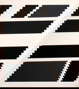 Pierre Clerk Black & White Signed Hard-Edge Minimalist Serigraph 46/100 Unframed 1973: A minimalist silkscreen on heavy paper titled “Black & White” by Pierre Clerk. Hand signed in pencil and dated lower right with an annotation of 46/100 on the bottom left. Published in