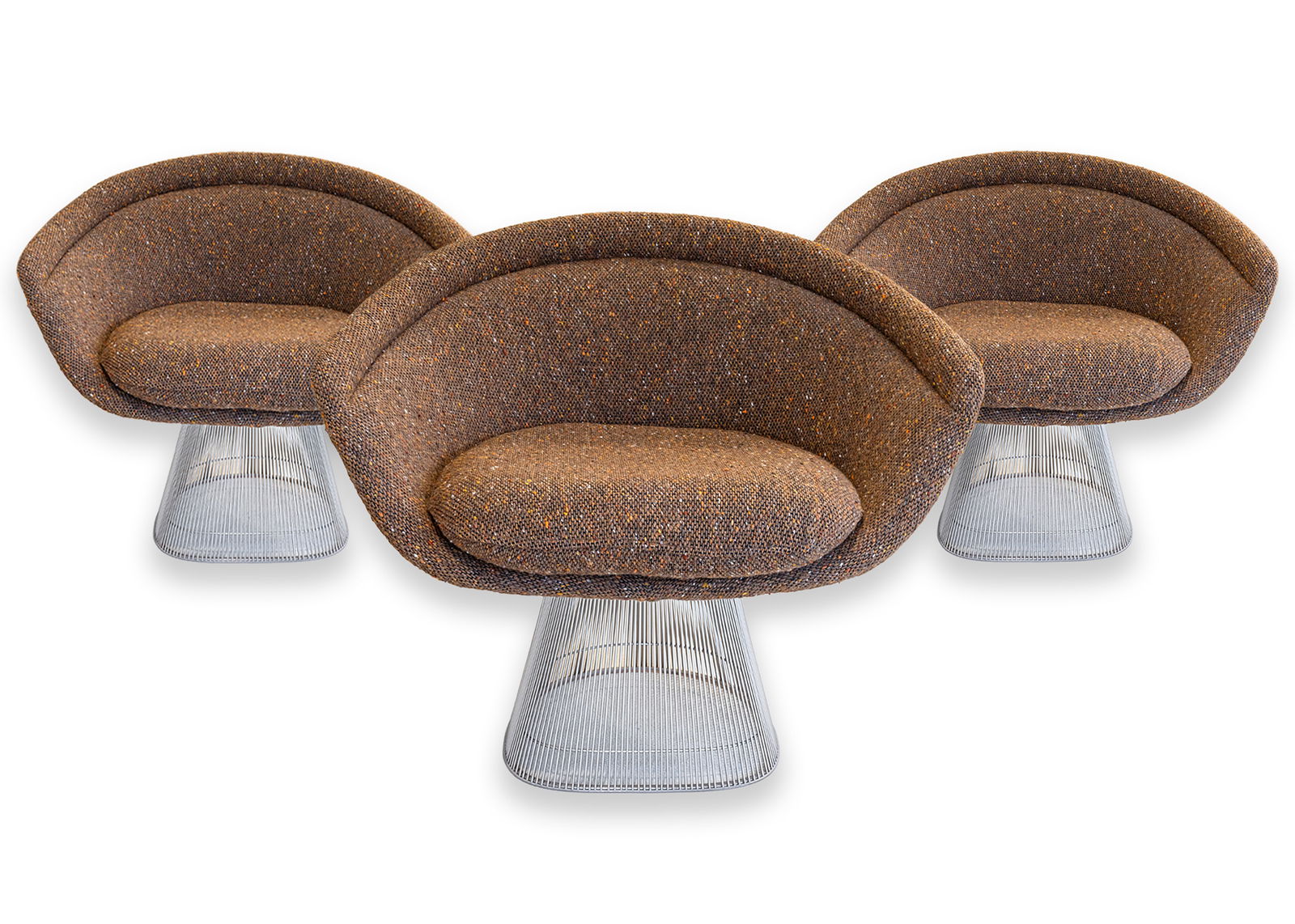 Warren Platner for Knoll Set of 3 Lounge Chairs Chrome Brown Upholstery 1966 / 1980 (1 of 15)