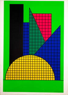 Derek Boshier One Signed Modern British Pop Art Silkscreen on Paper 22/70 Unframed 1967: A modern British Pop Art silkscreen on paper titled “One” by Derek Boshier. Hand signed and dated in pencil on the lower right with an annotation of 22/70 on the lower left. A geometric bl