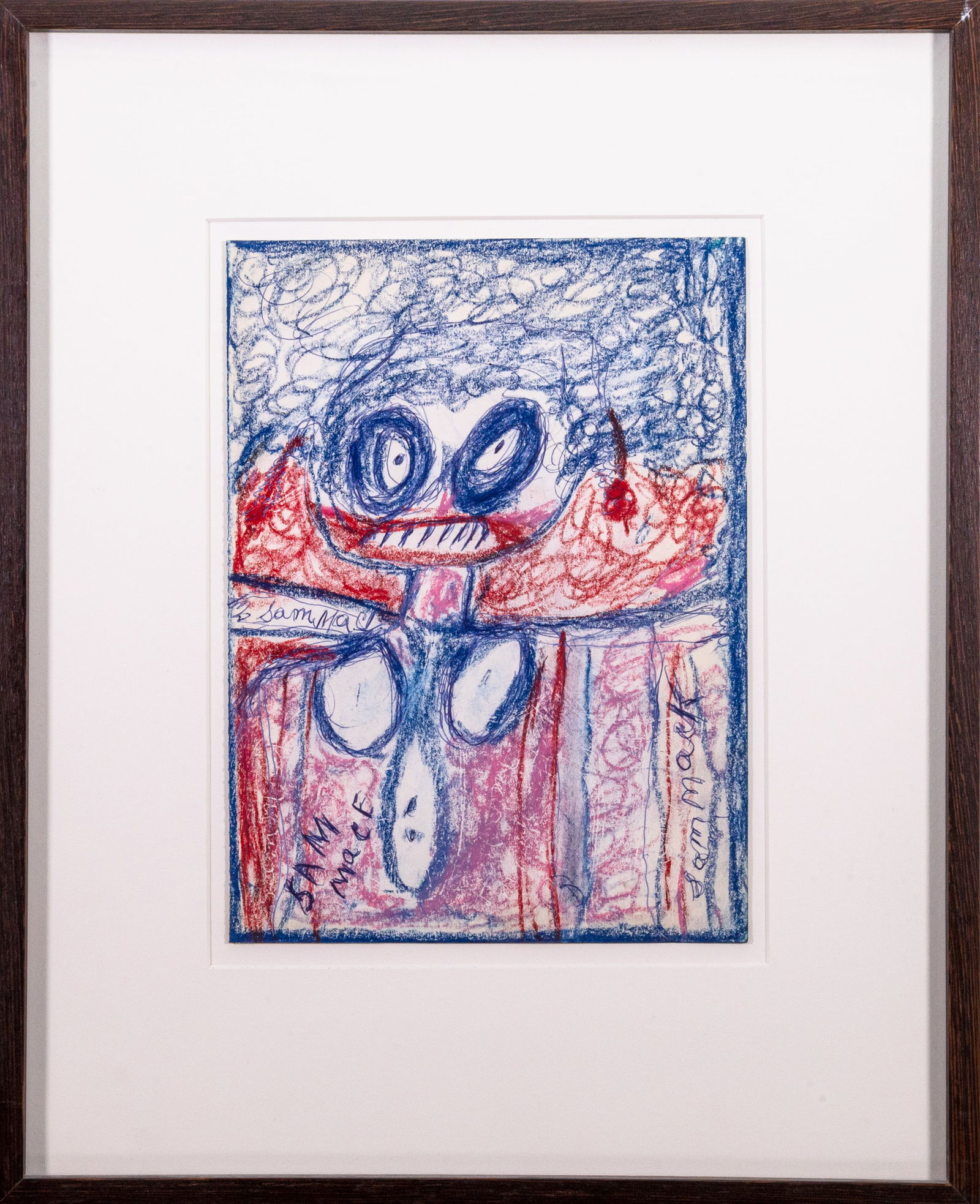 Sam Mackey Untitled Signed Contemporary Art Brut Crayon and Ink on Paper Framed 1990s (1 of 8)