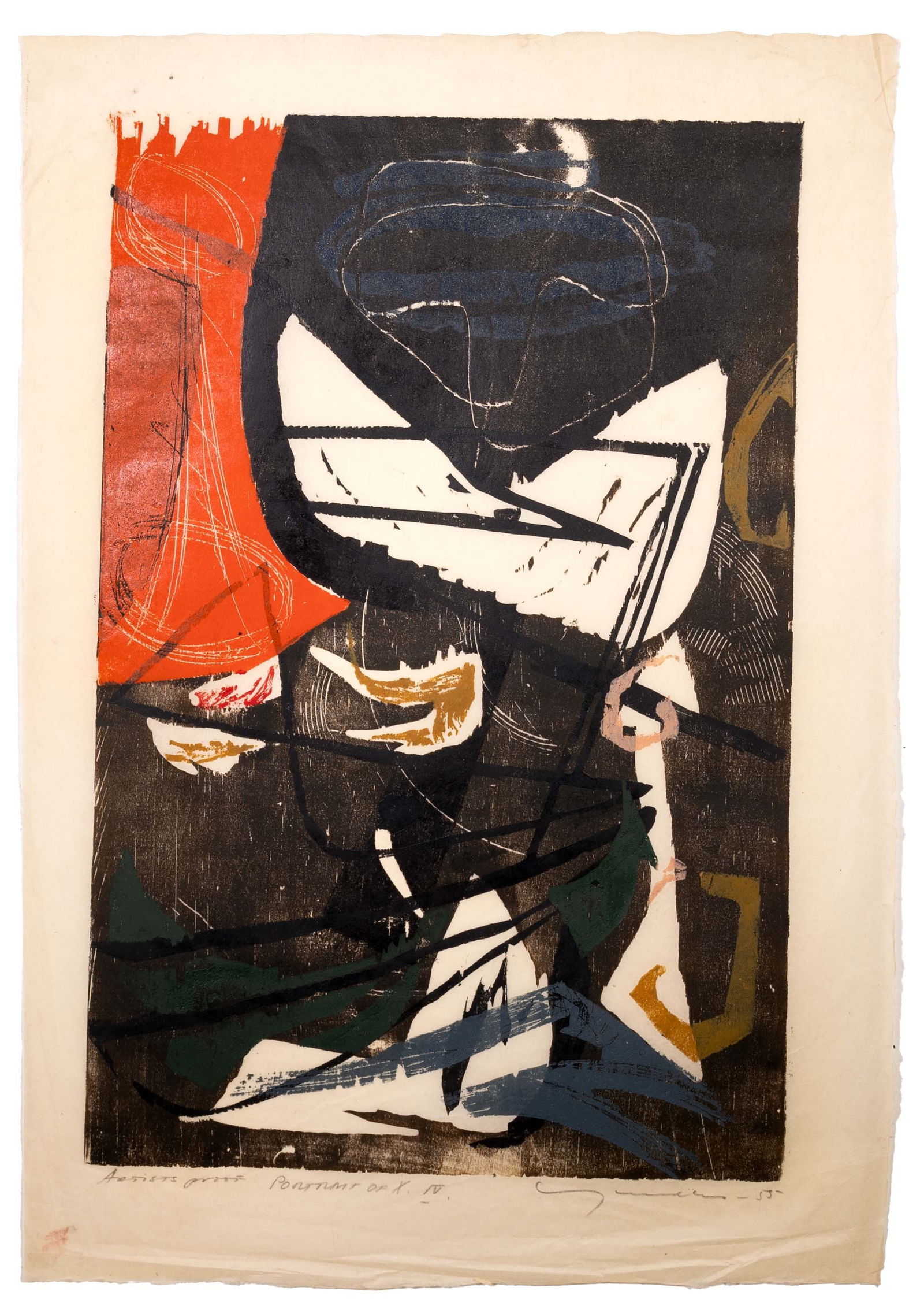 Adja Yunkers Portrait of X IV Signed Modern Woodcut on Paper A.P. Unframed 1955 (1 of 9)