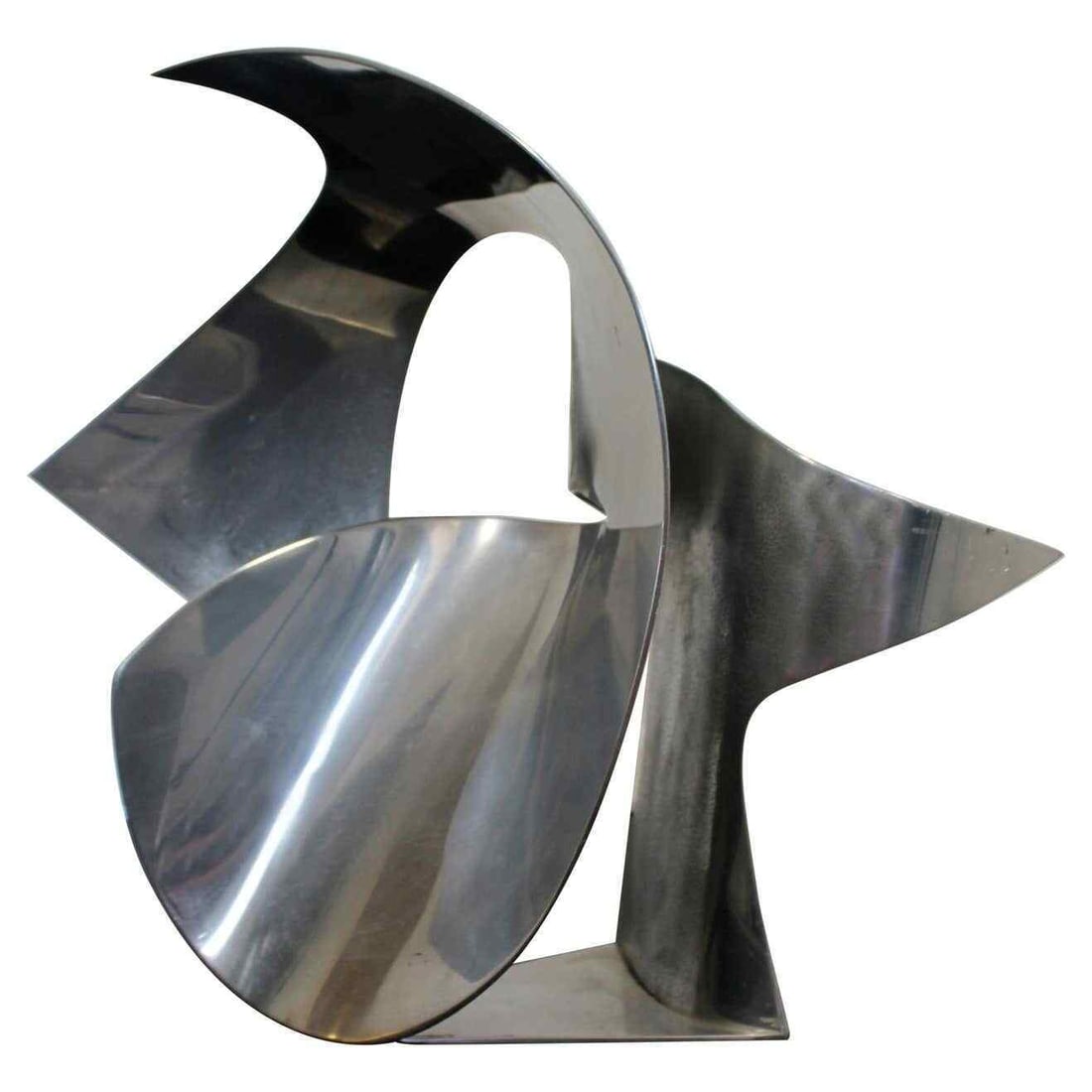 James Nani Gumie 75 Abstract Circular Aluminum Sculpture: For your consideration is a captivating abstract circular aluminum sculpture titled "Gumie 75" signed Nani (13x12). James Nani (1926-2016) was a Detroit artist for over 50 years and is known