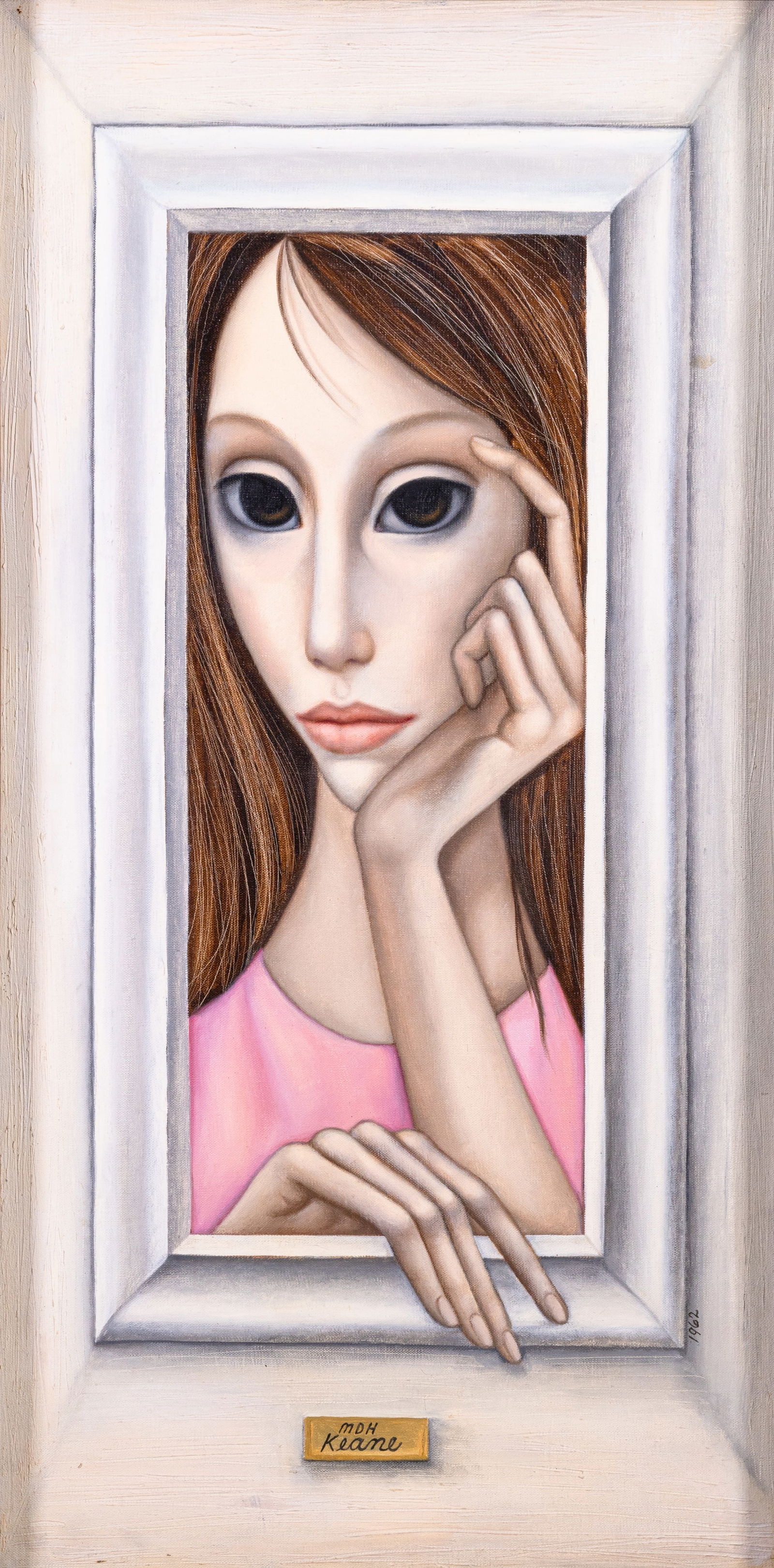 Margaret Keane Big Eyes in Pink Signed Modern Oil Painting on Canvas 1962 Framed (1 of 11)