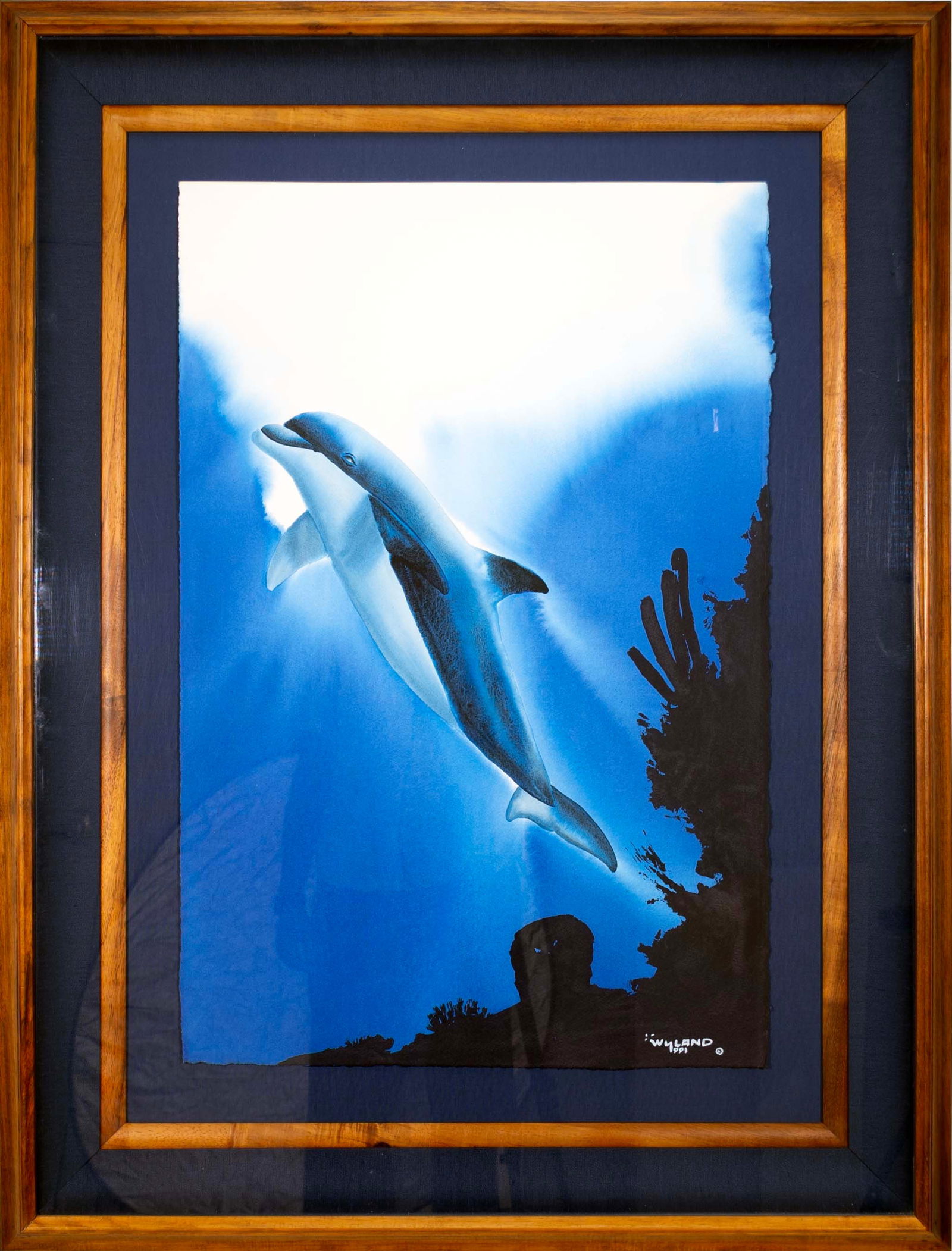 Robert Wyland Cool Blue Dolphin 1991 Signed Contemporary Original Watercolor Painting Framed (1 of 10)