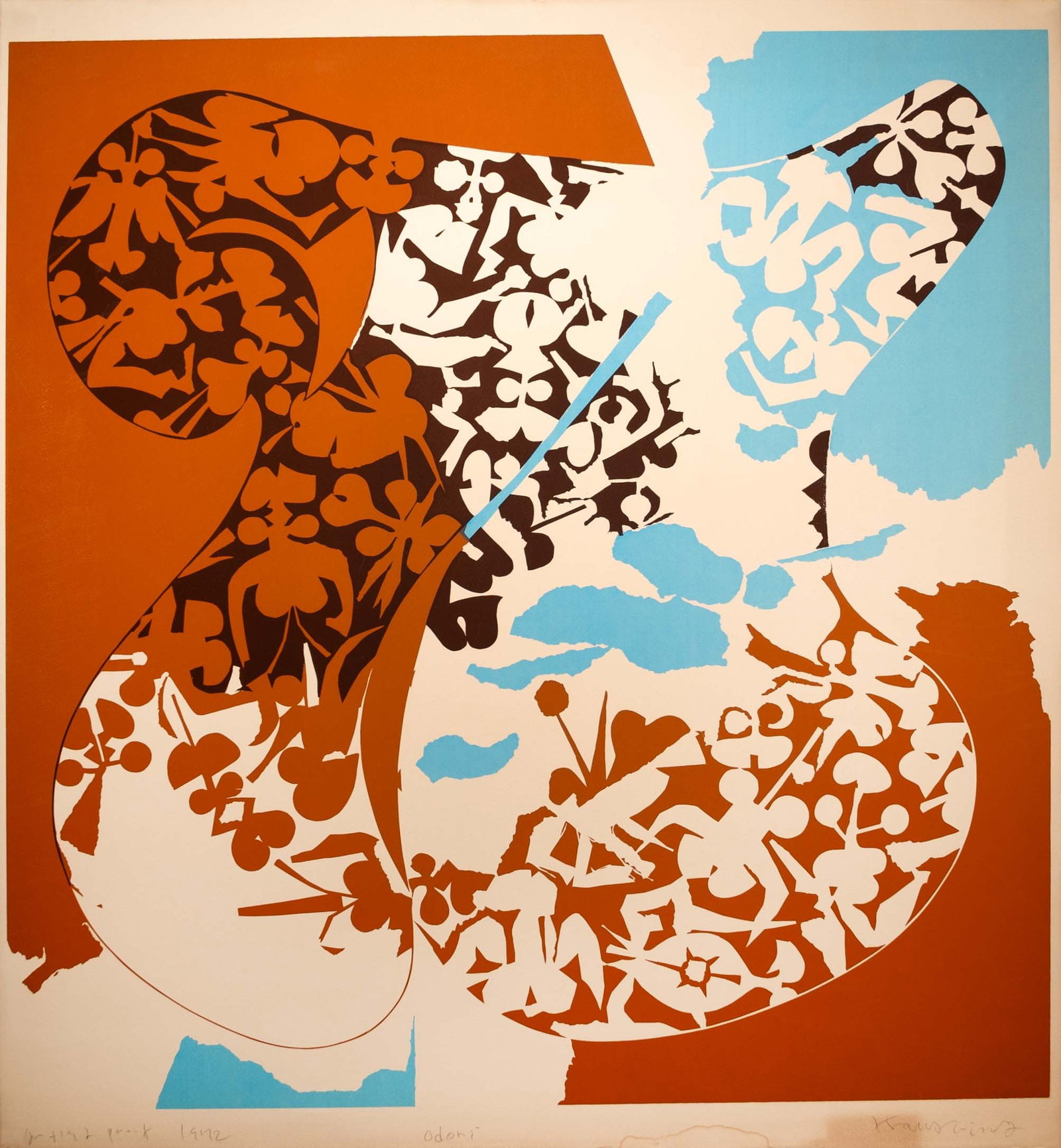 Modern Abstract Patterns in Blue and Orange Signed Artist Proof Screenprint Unframed 1972 (1 of 9)