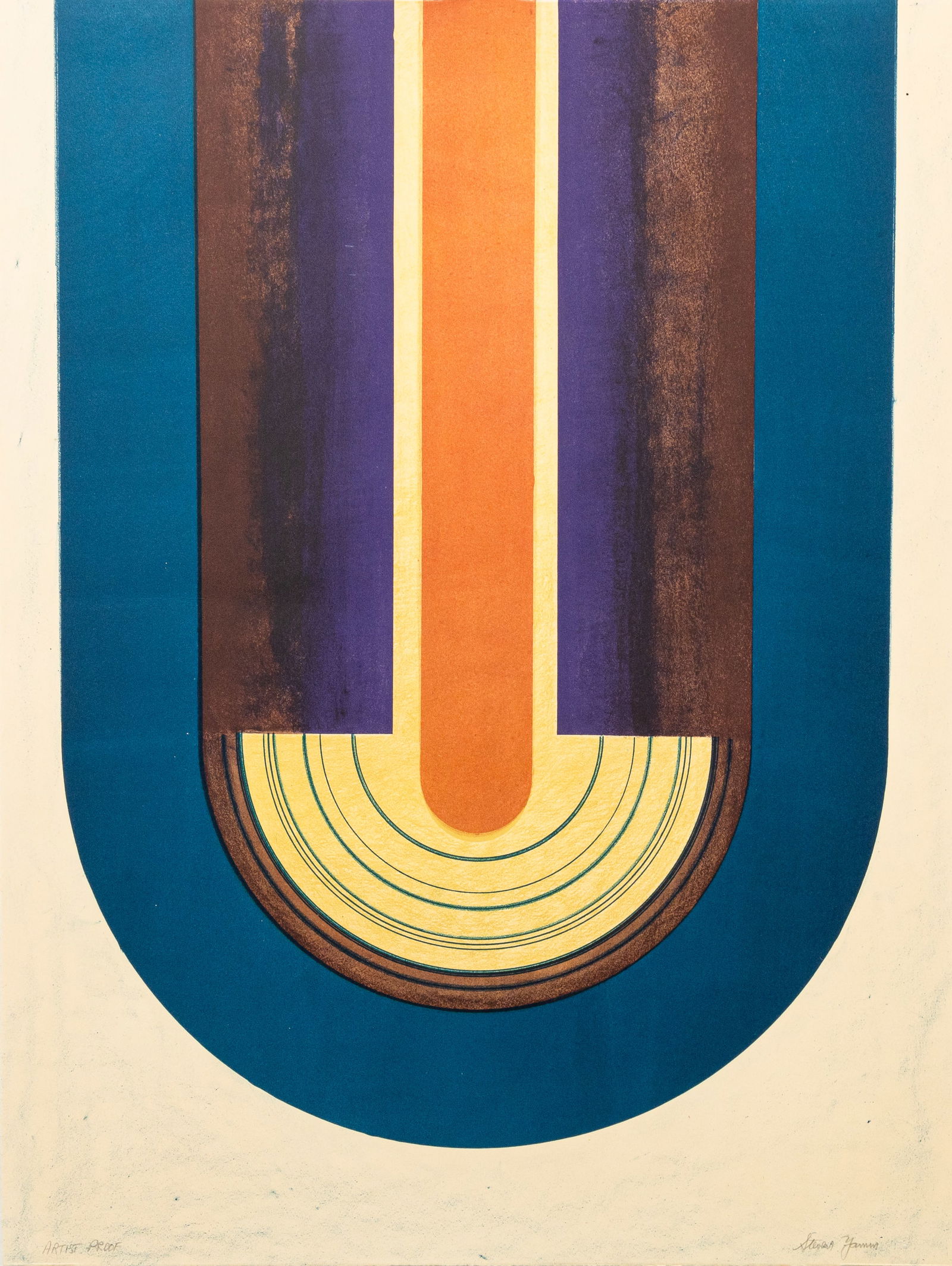 Modernist Geometric Shapes with Metallic Gold Serigraph on Paper Signed A/P Unframed 1960s