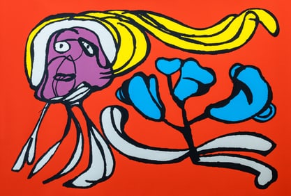 Karel Appel Floating Red Passion Signed Modern Color Silkscreen on Paper 72/100 Unframed 1979