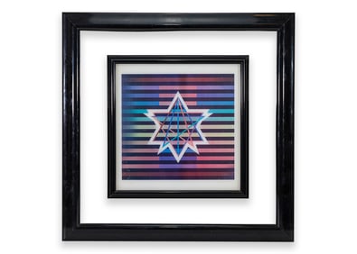 Yaacov Agam New Born Star Signed Kinetic Art Lenticular Lens Agamograph Framed 1990s