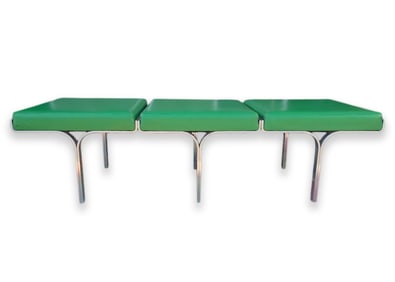 John Behringer for JG Furniture 3 Seat Link Bench with Green Vinyl Modern Design