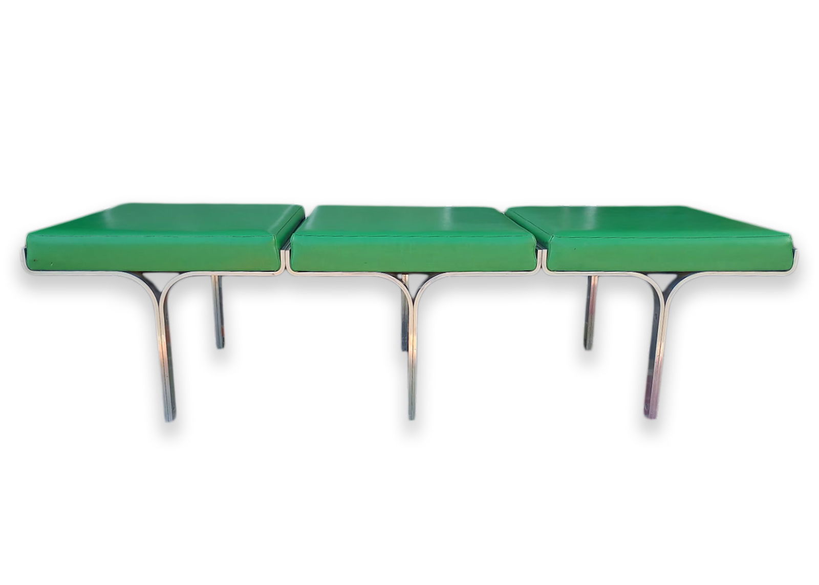 John Behringer for JG Furniture 3 Seat Link Bench with Green Vinyl Modern Design (1 of 10)