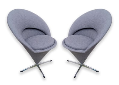 Verner Panton Pair of Vintage Reupholstered Matching Cone Chairs Space Age Design