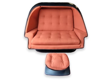 Rare Mod Space Age Lee West Hard Shell Black Egg Settee Sofa Loveseat w/ Ottoman