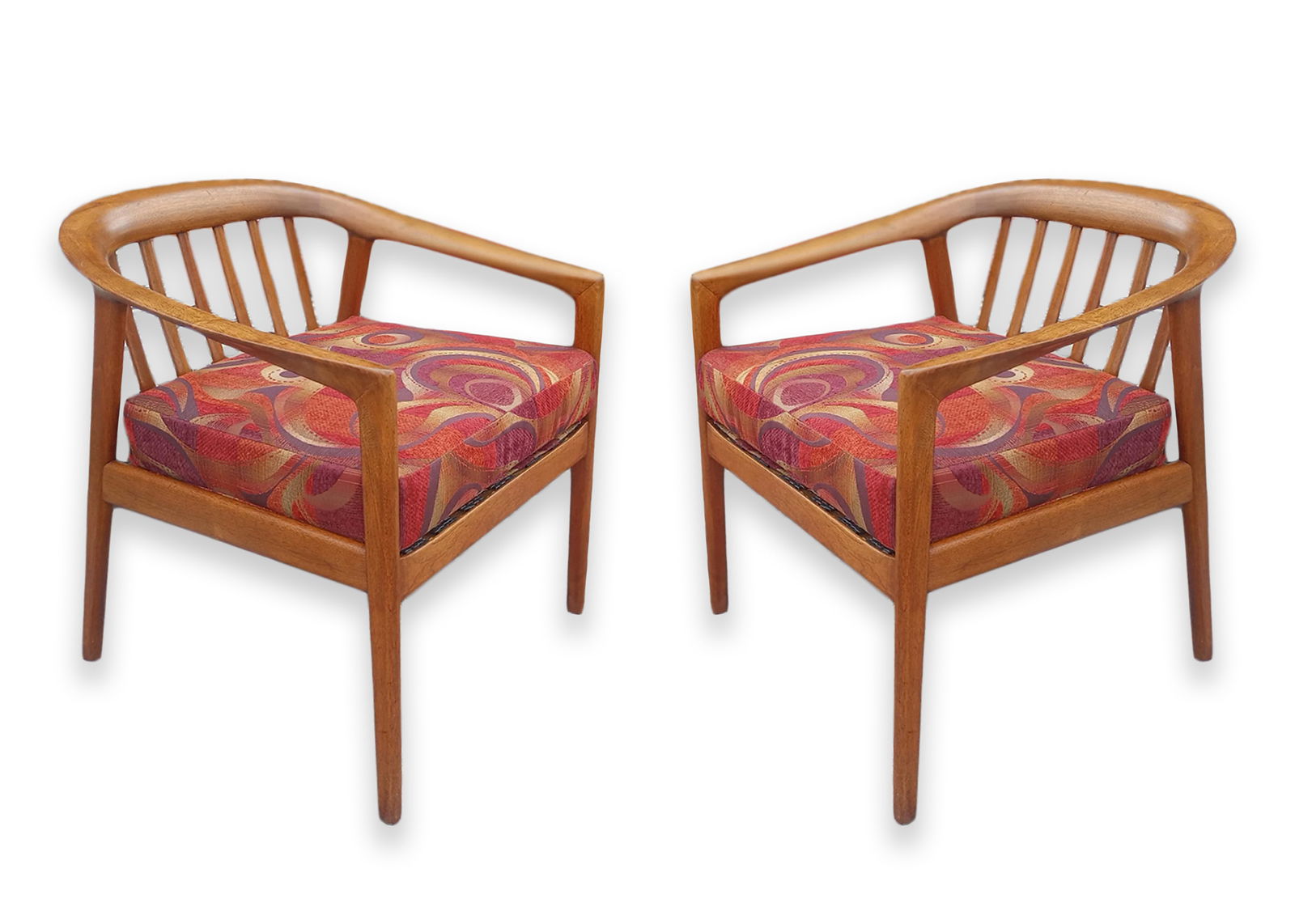 Folke Ohlsson for Dux Pair of Teak Chairs with Red Fabric Scandinavian Modern Design (1 of 7)