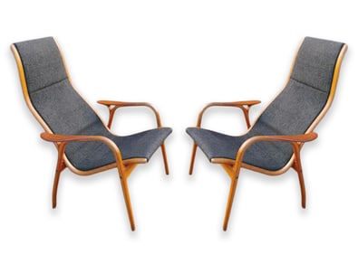 Yngve Ekstrom Pair of Vintage Teak Lamino Chairs by with Original Tags Scandinavian Design