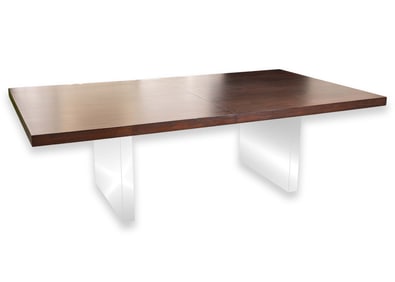 Dunbar Milo Baughman Style Wood and Chrome Pedestal Extendable Dining Table