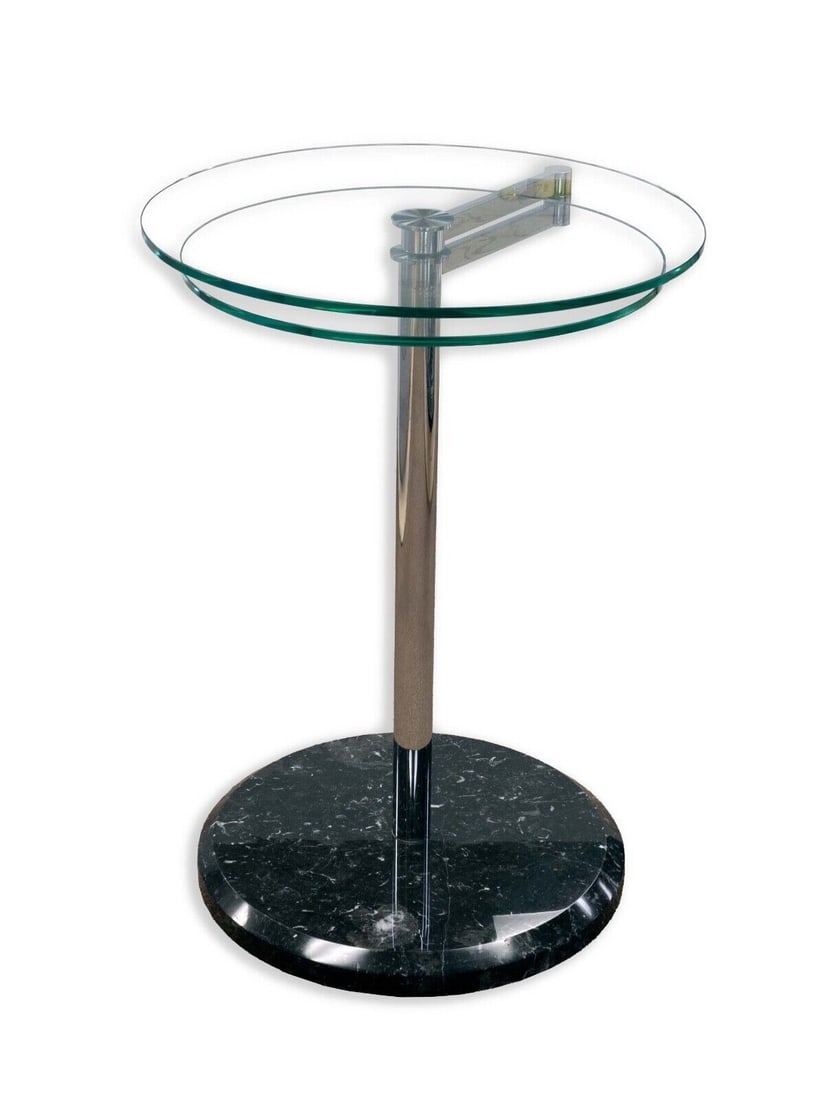 Postmodern Two Tier Articulating Glass Side End Table with Marble Base (1 of 9)