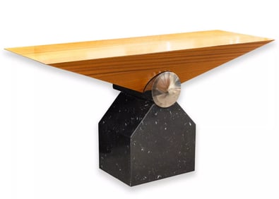 Wade Beam for Brueton Maidda Postmodern Wood Chrome & Marble Console Table