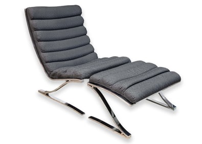 Design Institute America 1985 Cantilever Bar Chrome and Fabric Chair and Ottoman