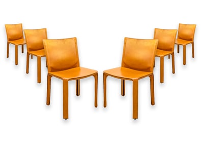 Mario Bellini for Cassina Set of 6 Cab 412 Chairs Italian Natural Saddle Leather 1979
