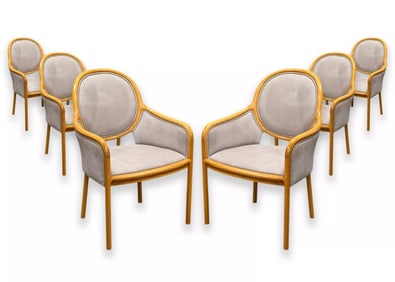 Ward Bennett for Brickel Associates Set of 6 Wood & Leather Dining Chairs 1980s