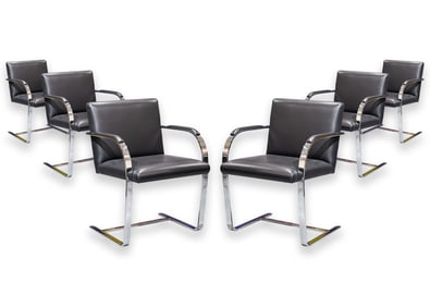Preview Black Leather and Flat Bar Chrome Brno Style Set of 6 Dining Chairs