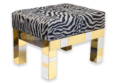 Paul Evans Cityscape Signed Original Ottoman Bench with Zebra Print Upholstery
