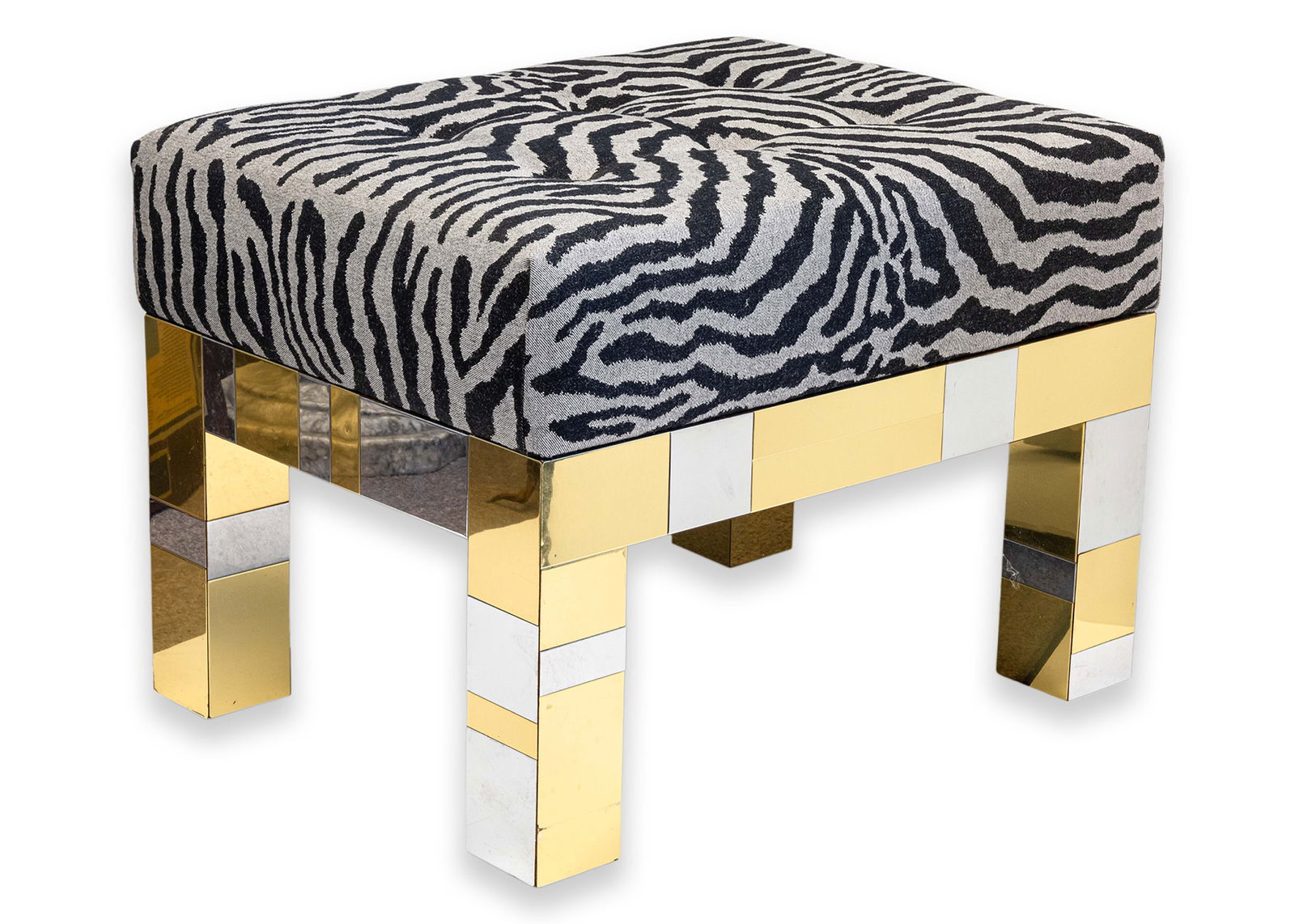Paul Evans Cityscape Signed Original Ottoman Bench with Zebra Print Upholstery (1 of 9)