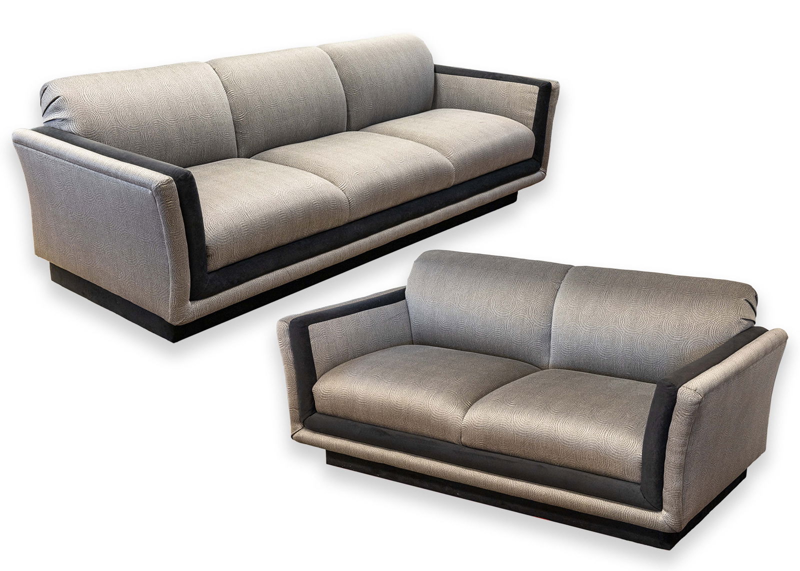 Pair of Ligne Roset Style Tufted Gray & Black Matching Sofa Couch & Loveseat Set (1 of 13)