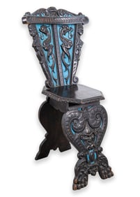 Vintage Italian Renaissance Revival Side Chair Carved Wood with Hand Painted Details