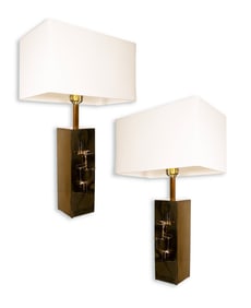 Laurel Lamp Company Pair of Table Lamps Brass Brutalist Mid Century Modern