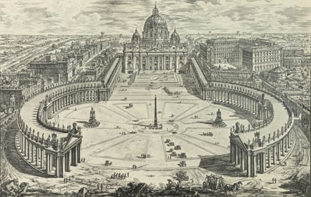 Giovanni Battista Piranesi Vue de la Basilique Vaticane Antique Engraving Rome 18th Century