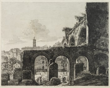 Luigi Rossini Avanzi del Portico dell Tempio della Pace Veduta di Roma Antique Engraving Rome 1822