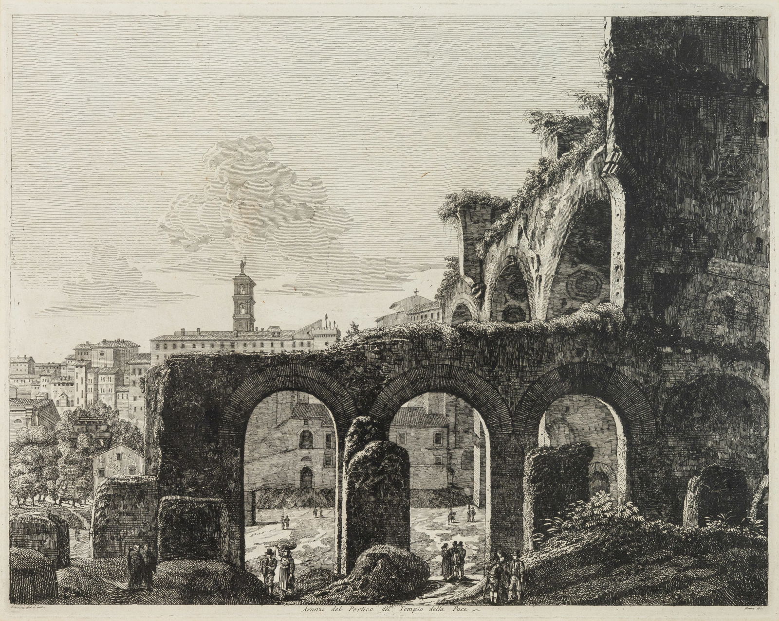 Luigi Rossini Avanzi del Portico dell Tempio della Pace Veduta di Roma Antique Engraving Rome 1822 (1 of 10)