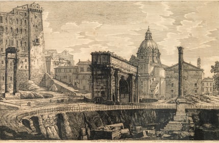 Luigi Rossini Veduta dello scavo della Colonna di Foca Veduta di Roma Antique Engraving Rome 1822