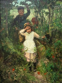 James Elder Christie Untitled (Portrait of Children) Signed Impressionist Oil on Canvas 19th Century