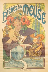 Alphonse Mucha Bières De La Meuse 1897 Art Nouveau Lithograph Imp. F. Champenois, Paris