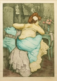 Manuel Robbe La Coquillage Signed Antique Color Etching with Aquatint Unframed 1906