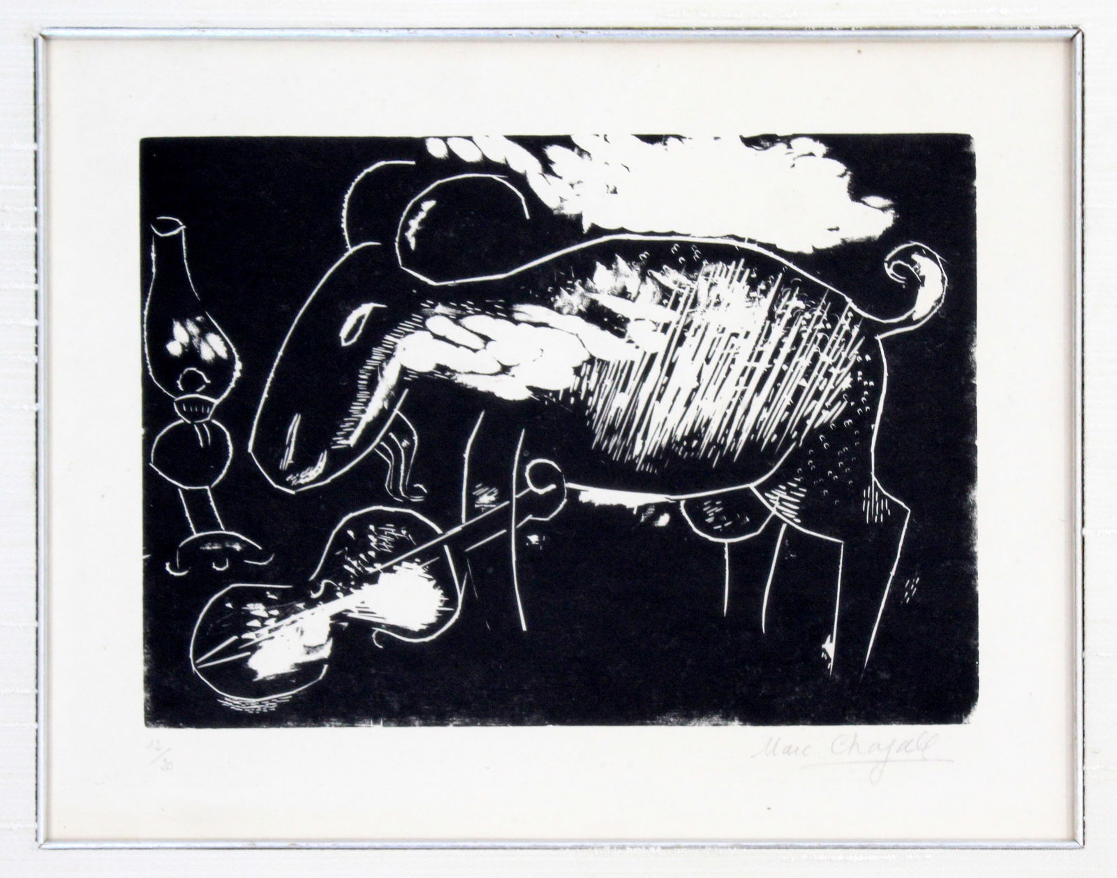 Marc Chagall Ziege mit Geige Signed Modern Woodcut 12/20 Framed 1922/1932 (1 of 7)