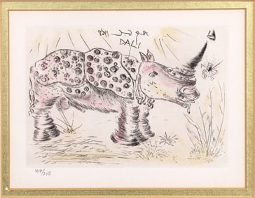 Salvador Dali Rhinoceros Modern Etching in Colors on Paper 147/250 Framed 1968