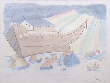 Salvador Dali Noah's Ark (Our Historical Heritage, Plate F) Signed Engraving on Paper Framed 1975