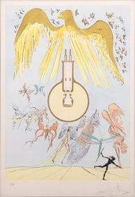 Salvador Dali The Electric Light Bulb Signed Dry Point Etching with Stencil on Paper Framed 1975