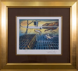 Salvador Dali Disintegration of Persistence Signed Surrealist Lithograph on Paper Framed 1970s