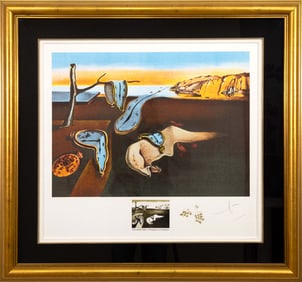 Salvador Dali The Persistence of Memory Signed Surrealist Lithograph on Paper Framed 1974