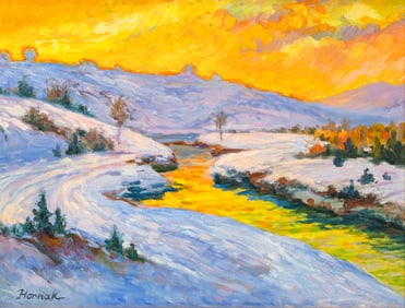 Ian Hornak Untitled Winter Landscape Signed Modern Impressionist Oil Painting Framed 1960s