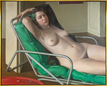 Robert Wilbert Julie on Green Lounge Signed Postmodern Figurative Oil on Canvas 1989 Cass Corridor