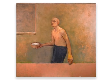 Thomas Humes Signed Contemporary Figurative Oil Painting on Board Diptych 1995