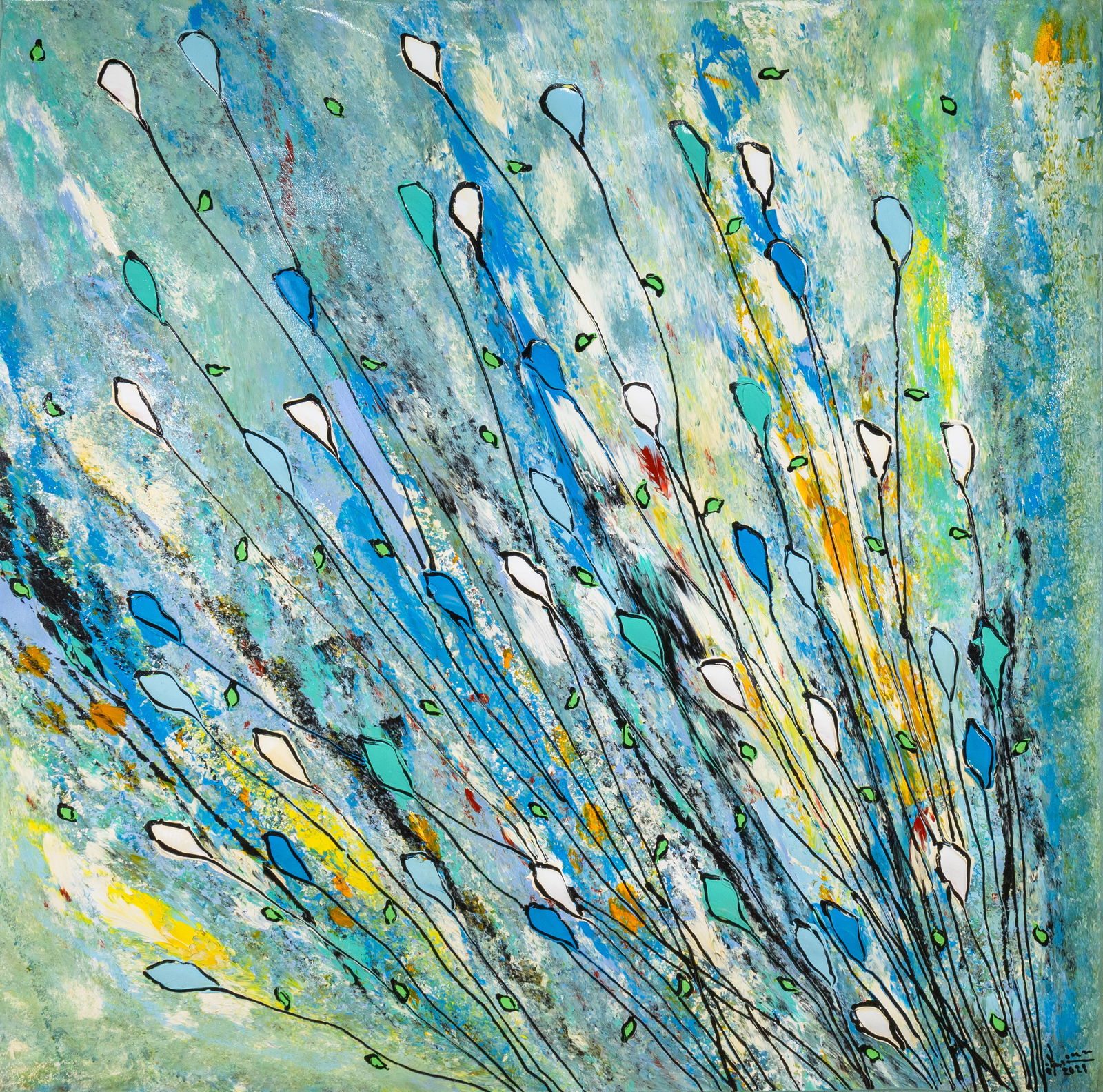 Ernesto Villanueva Summer in my Garden Signed Contemporary Acrylic Painting on Canvas 2021 (1 of 9)